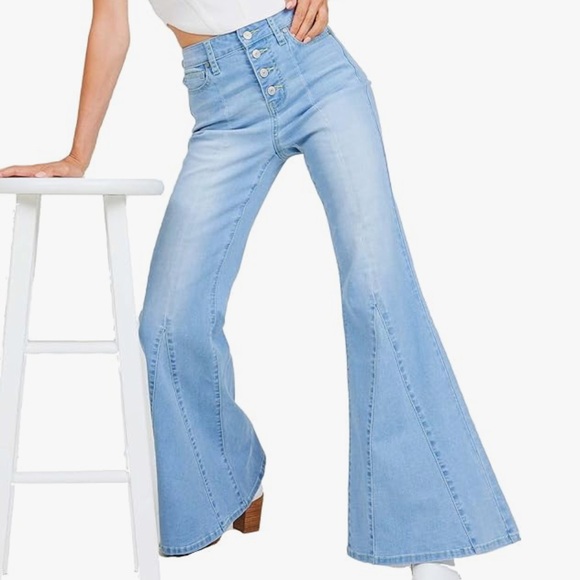 Altar'd State Denim - NWT Altar’d State Janice High Rise Flare Button Front Jeans Light Wash Size 24